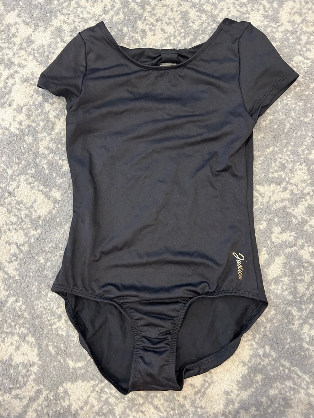Justice Black Short Sleeve Leotard with Gold Script Logo